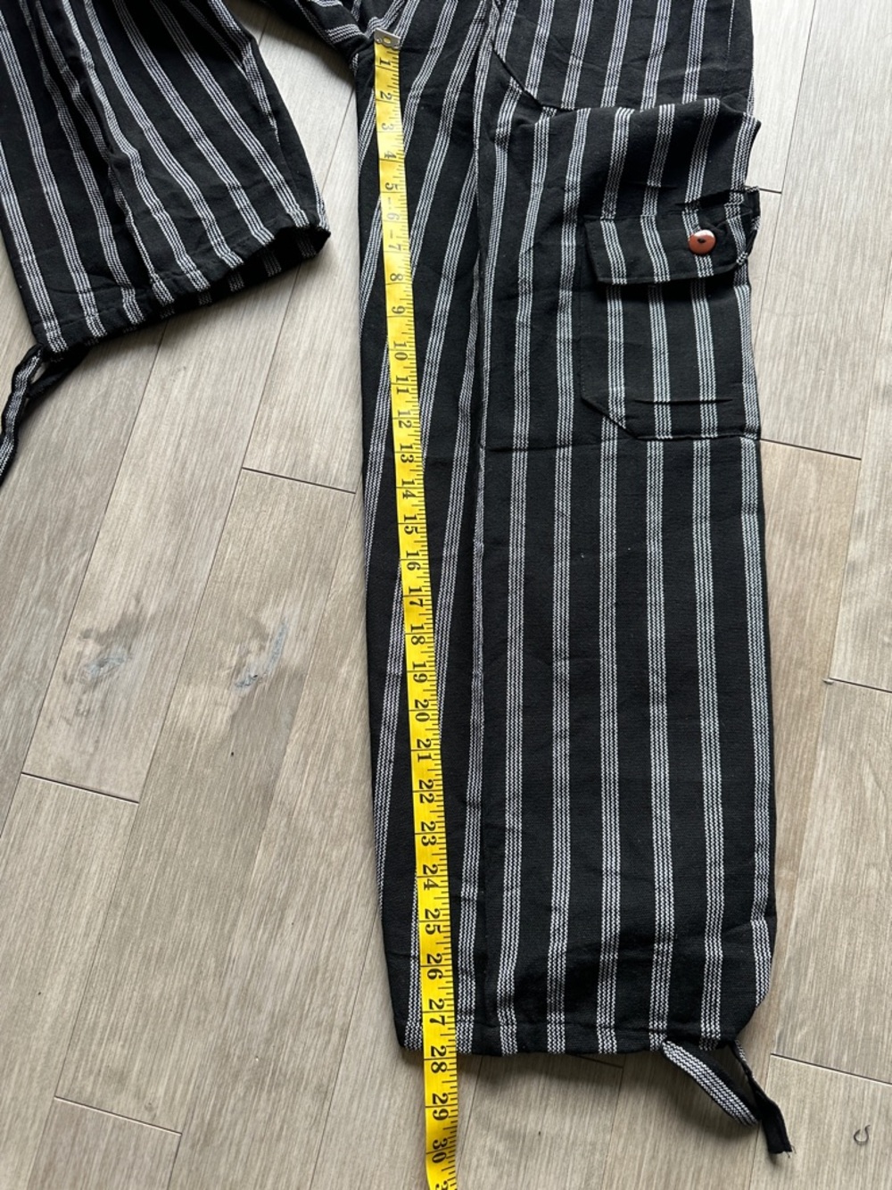 Peru/Ecuador Handmade Cotton Boho Black Gray Striped Unisex Joggers Pants Large - Picture 5 of 6